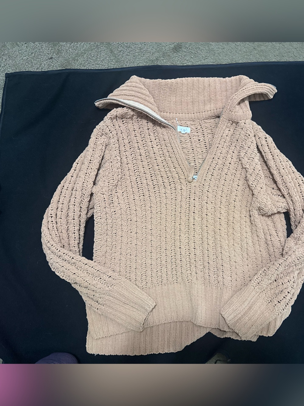 aerie Chunky Cable Half-Zip Sweater - tan